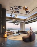 Spacious covered patio with accent chandelier by Niamh Barry