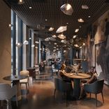 Interior design of luxury restaurant in Mocha Mousse shade by Studia 54