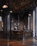 Interior design of luxury restaurant in Mocha Mousse shade by Studia 54