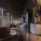 Interior design of luxury restaurant in Mocha Mousse shade by Studia 54