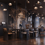 Interior design of luxury restaurant in Mocha Mousse shade by Studia 54