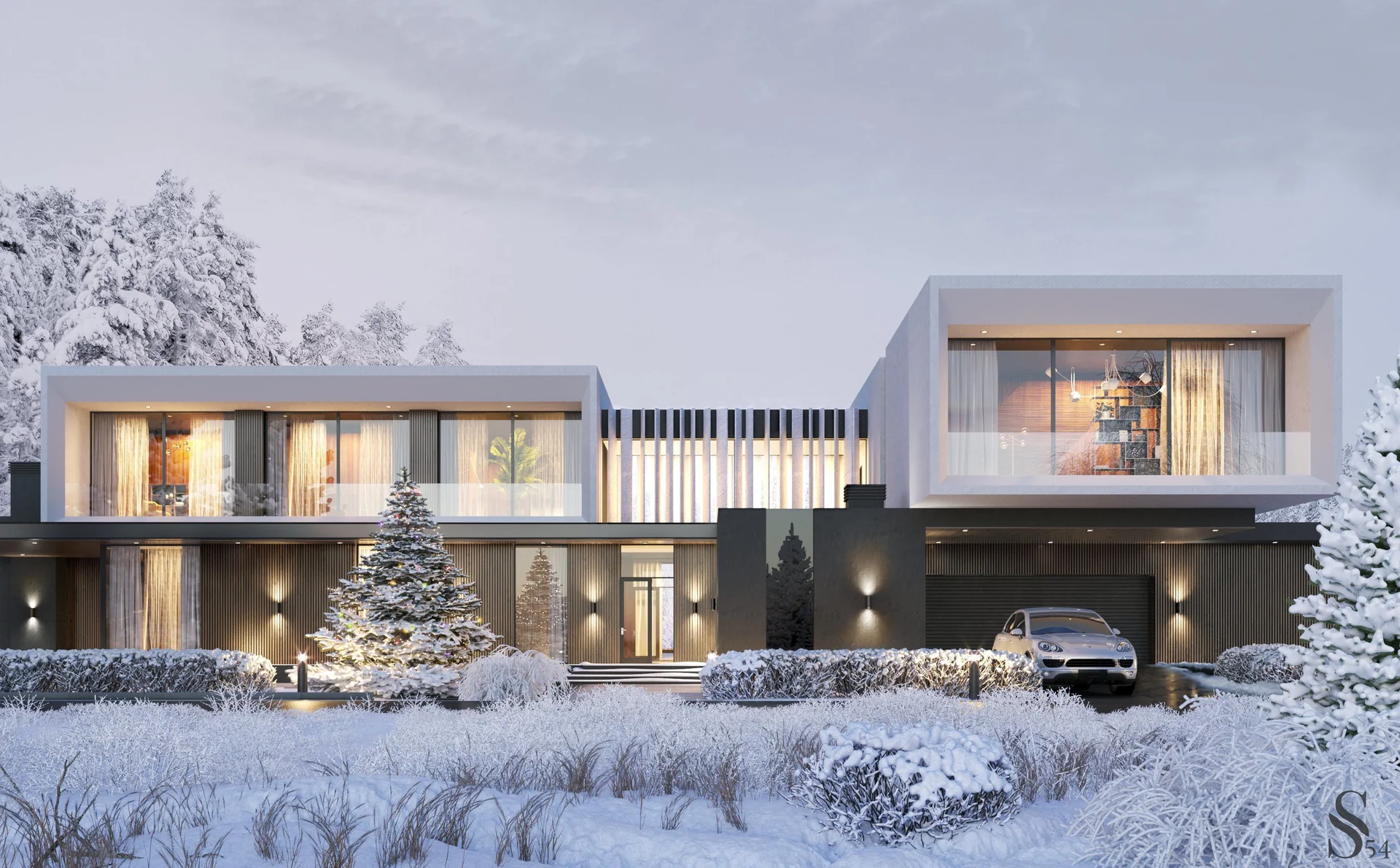 Premium architectural design by Studia 54: flat-roofed house on the riverbank