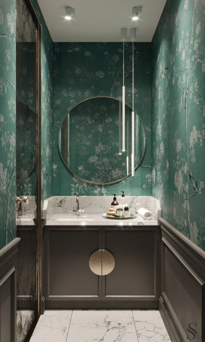 Handmade wallpaper in the bathroom

