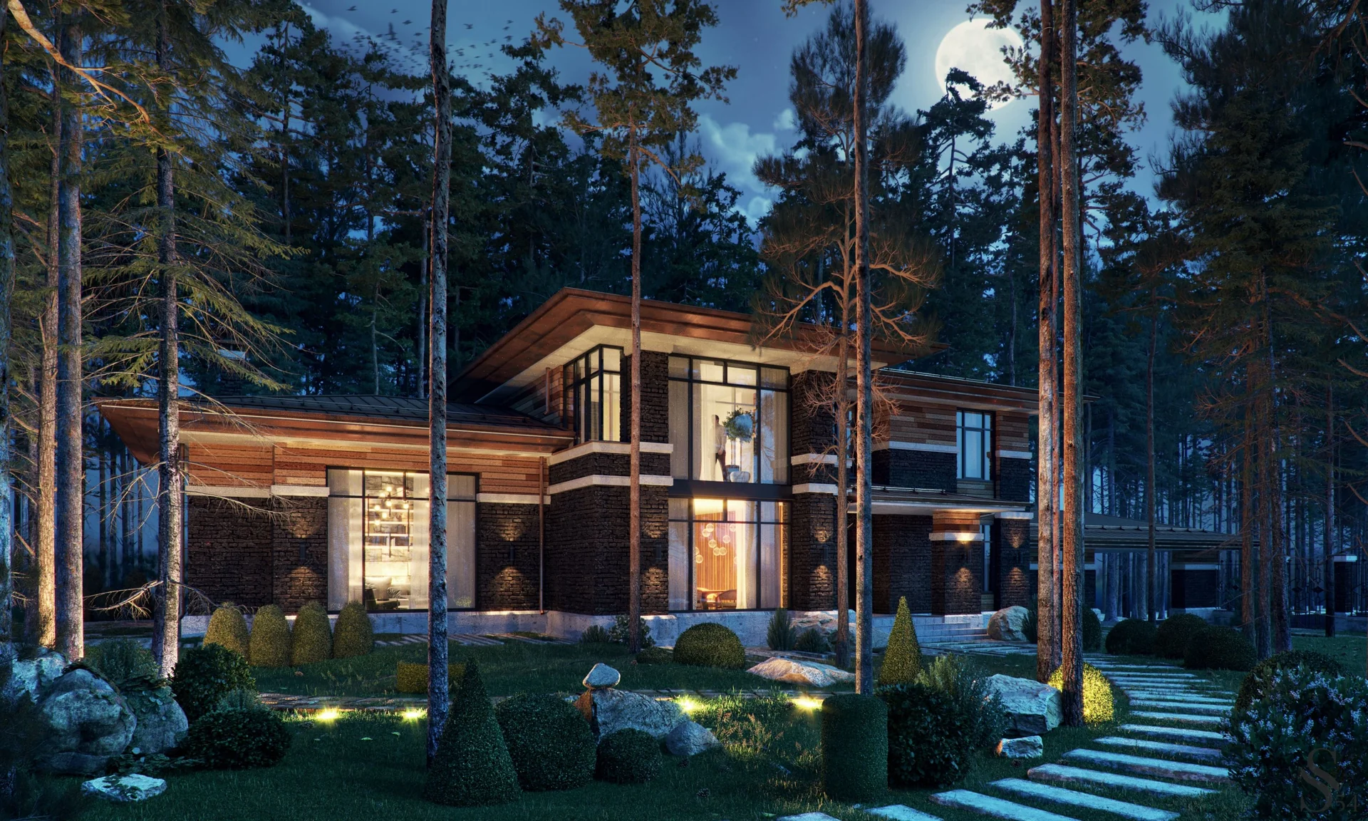 Architectural design of a luxury residence in Wright style by Studia 54