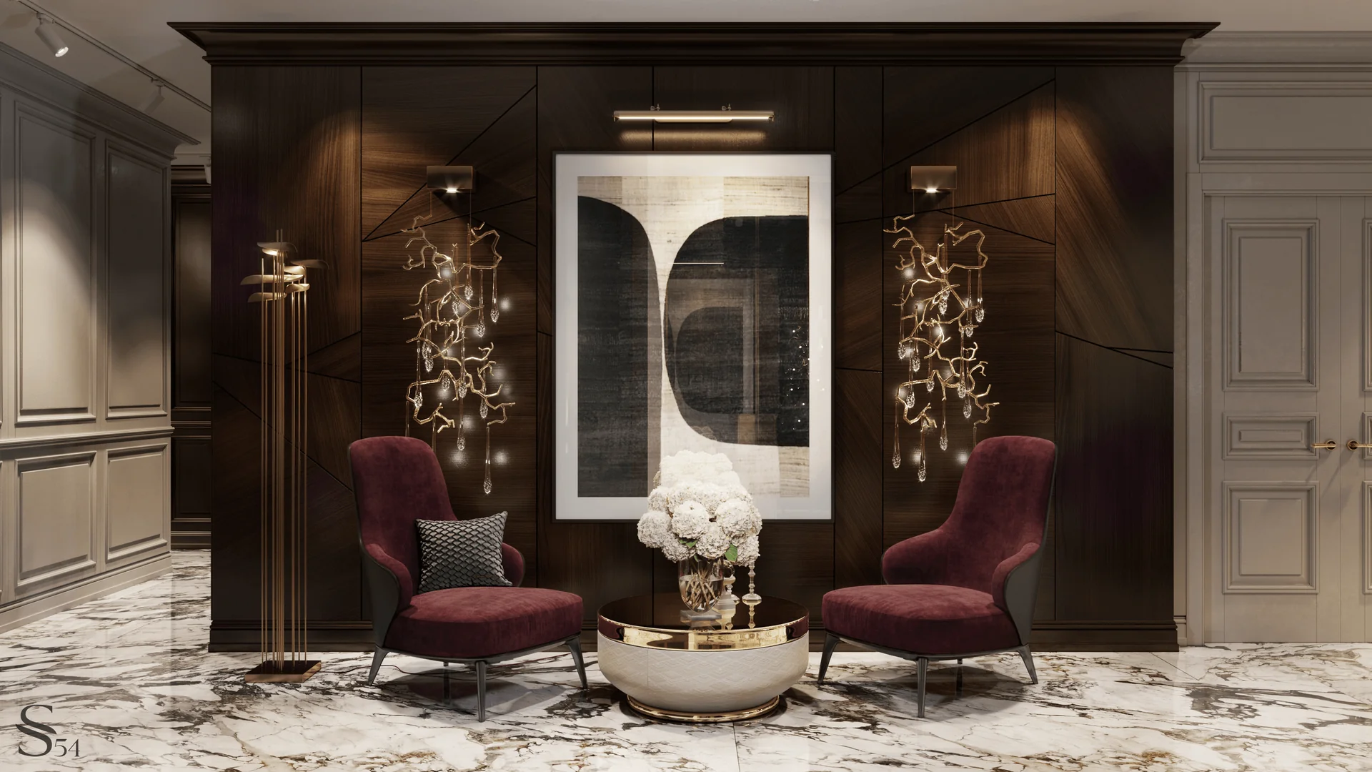 Interior design of a chic apartment by Studia 54 in elite residential complex