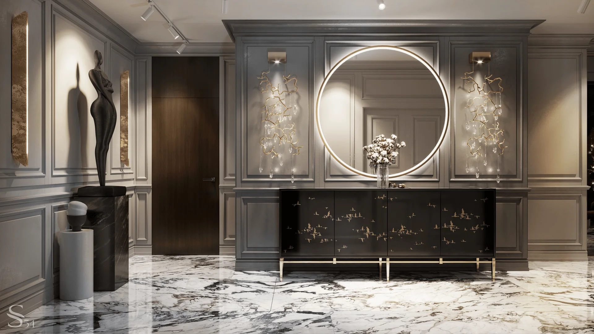 Interior design of a chic apartment by Studia 54 in elite residential complex