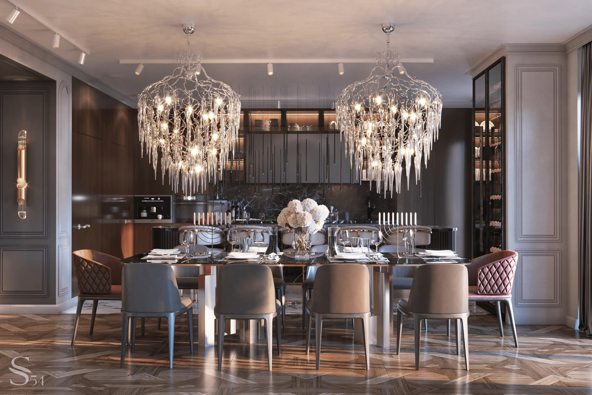 Interior design of a chic apartment by Studia 54 in elite residential complex
