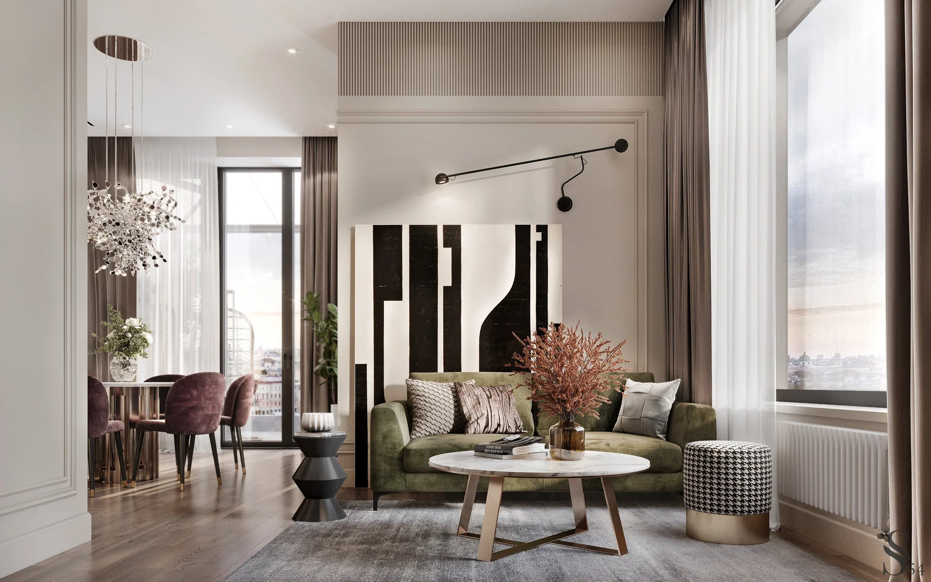 Expensive interior design by Studia 54 for public space and lobby in a luxury residential complex