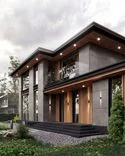 The house harmoniously fits the surrounding landscape