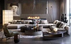 Modern interior with fireplace in the house