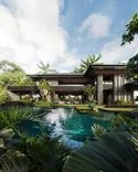A series of outdoor pools and meditation areas unfold in front of the house A series of outdoor pools and meditation areas unfold in front of the house