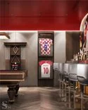 Billiard room. A collection of t-shirts of the most legendary Croatian football players
